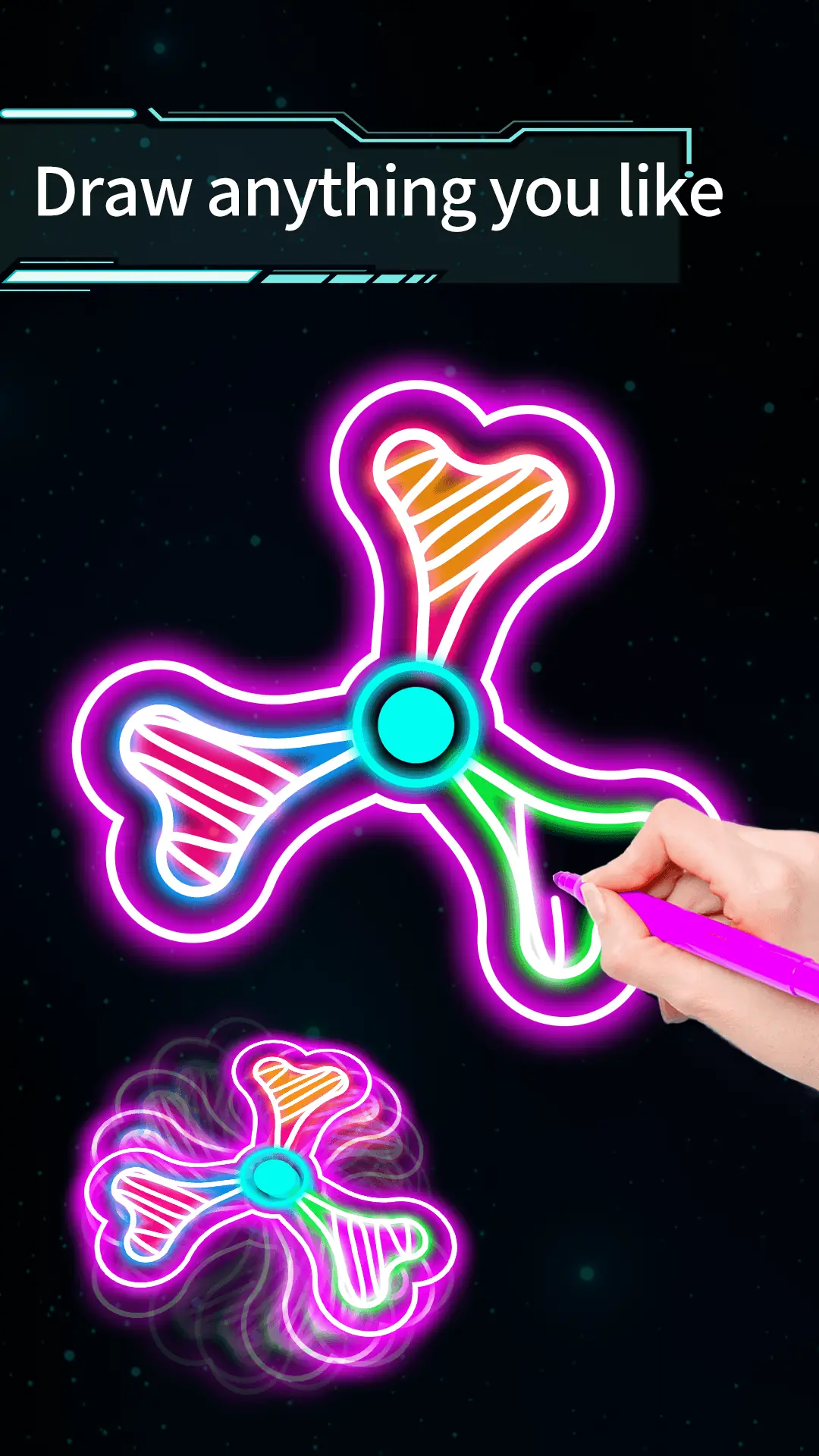 Draw Finger Spinner pörgés közben neon fényeffektekkel