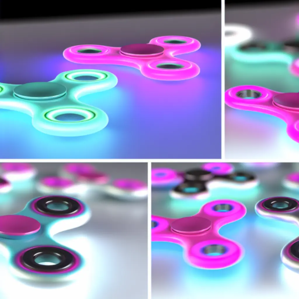 Neonfényben ragyogó, színes Draw Finger Spinner galéria sötét háttéren