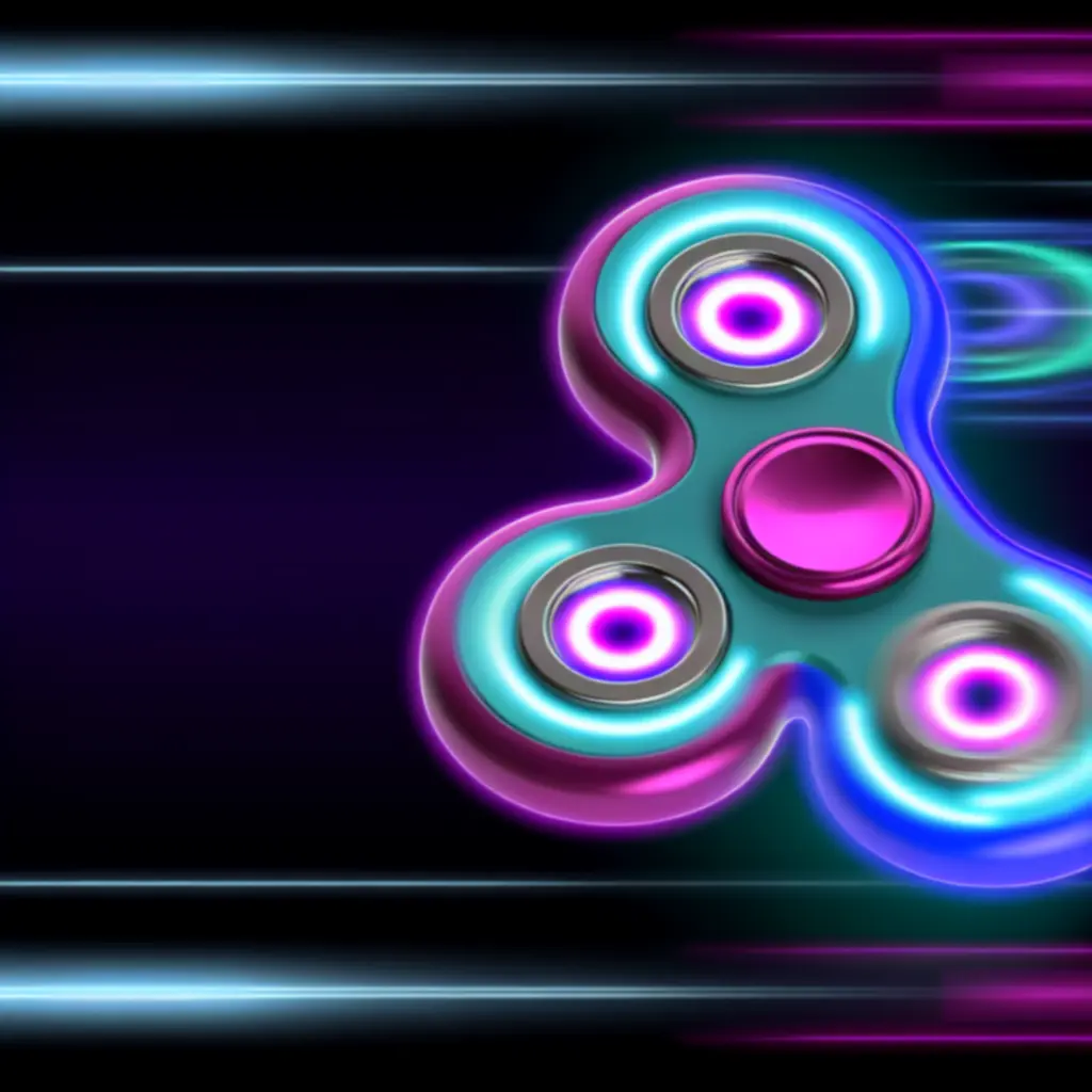 Neonfényű digitális finger spinner forgás közben, vizuális fizikai effektusokkal
